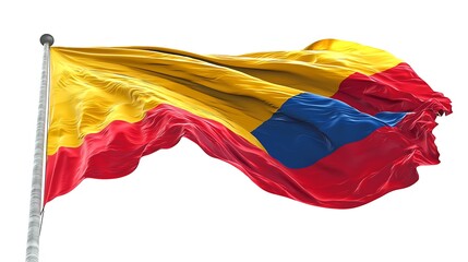 The Colombian flag ripples elegantly, set against a clean white backdrop.