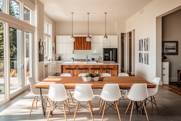 Fototapeta premium Modern Spacious Kitchen and Dining Area with Natural Light