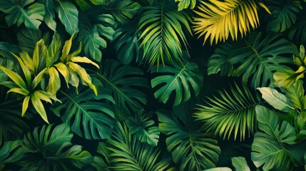 Tropical Leaves Pattern   Watercolor Green Foliage Background