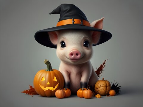 recommend clip art: cute pig with witch hat for halloween celebration
