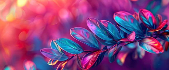 Vivid Neon Leaves in Bokeh Background