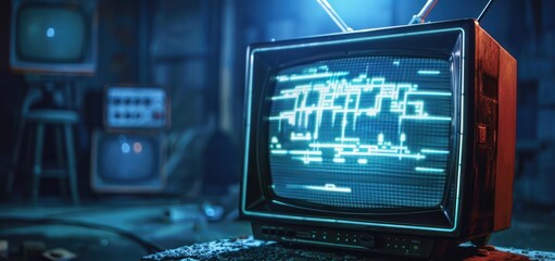 Retro Television with Blue Lines