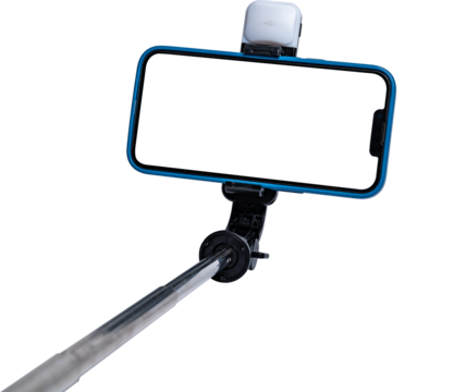 Selfie stick and smartphone on transparent background with transparent cut out screen. - Powered by Adobe