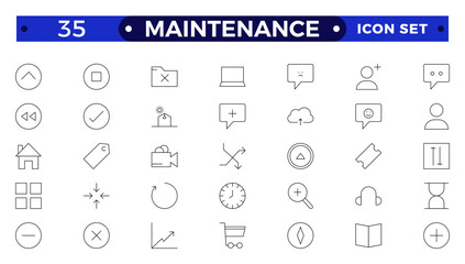 Maintenance Outline icons collection. Containing configuration, maintenance, service, tools, wrench, gear. For website marketing design, logo, app, template, ui, etc.