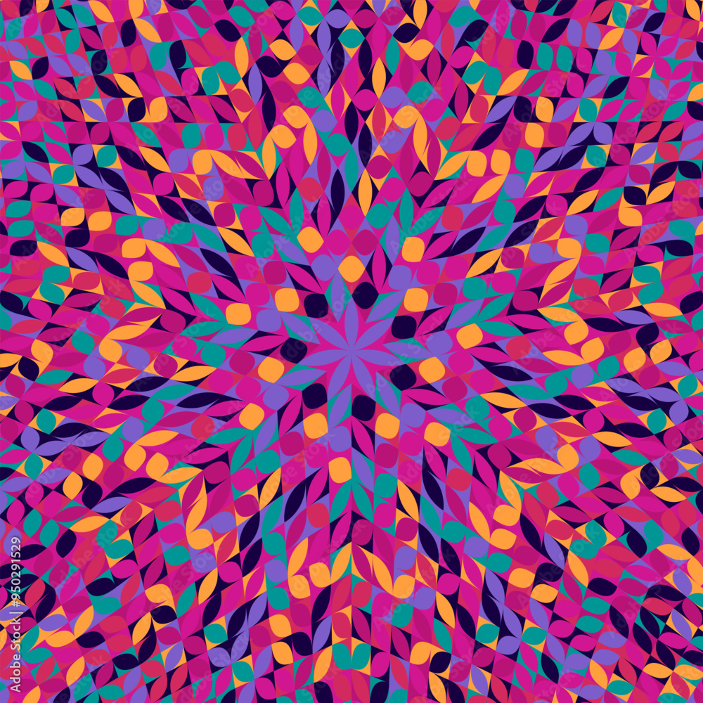 Poster dynamic geometrical round tile pattern mosaic background - hypnotic circular colorful abstract psych