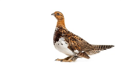 Obraz premium willow ptarmigan grouse - Lagopus lagopus - is a bird in the grouse subfamily Tetraoninae of the pheasant family Phasianidae. isolated on white background with copy space