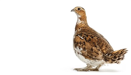 willow ptarmigan grouse - Lagopus lagopus - is a bird in the grouse subfamily Tetraoninae of the pheasant family Phasianidae.  isolated on white background with copy space