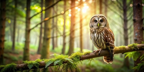 Owl perched on a tree branch in a peaceful forest setting , owl, wildlife, bird, nature, branch, tree, forest