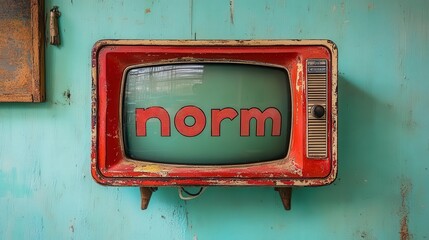 Vintage television with the word norm displayed on the screen