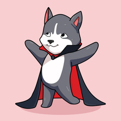 Chibi Vampire Husky Character in Cute Halloween Costume
