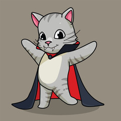 Chibi Vampire Gray Cat Character in Cute Halloween Costume
