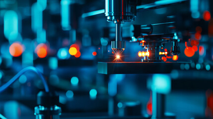 Fototapeta premium Research using laser optics, showcasing scientific experiments and innovations in physics and engineering