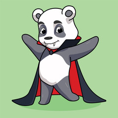 Chibi Vampire Panda Character in Cute Halloween Costume
