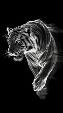 Abstract White Tiger Silhouette on Black Background