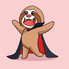 Chibi Vampire Sloth Character in Cute Halloween Costume
