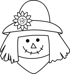 Cute scarecrow head outline vector.
Scarecrow face outline vector illustration.
Scarecrow outline in flat style isolated on Transparent background .
