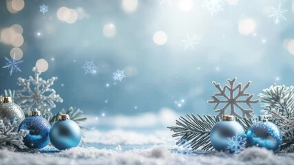 blue christmas background with snowflakes and christmas balls. Copy space backgrounds