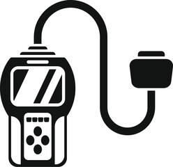 Black glyph icon of a car diagnostic device showing error codes for a mechanic to fix