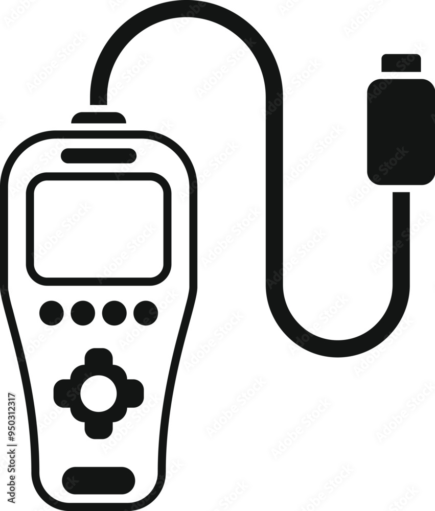 Poster simple vector icon of a control panel with a display screen, buttons, and connecting wire