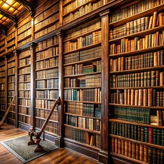 Ancient Books Adorn the Library Carefully Arranged with Classics and Rare Gems