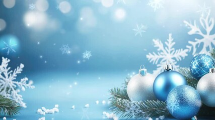 blue christmas background with snowflakes and christmas balls. Copy space backgrounds