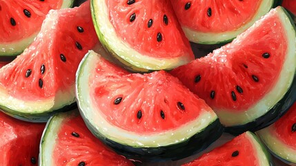 Fresh Sliced Watermelon Summer Fruit Red Pulp Green Rind