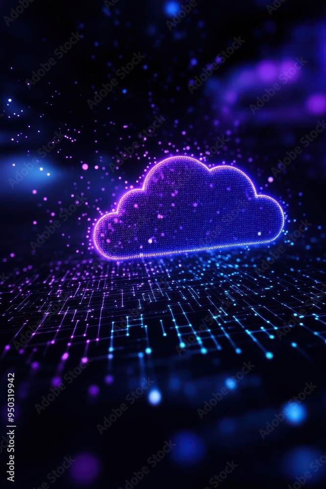 Aufkleber futuristic glowing cloud icon with digital matrix background, representing cloud computing technolog