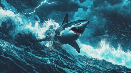 Great White Shark in a Storm