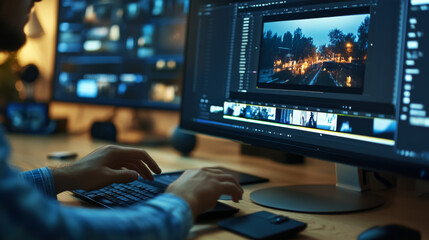 Video editor working on digital content production