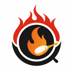 Fire frying pan logo design for restaurant