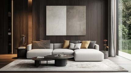 A cozy modern living room with an L-shaped sofa, accentuated by elegant wall art.