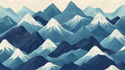 Fototapeta premium Abstract Blue Mountain Range with Snow Peaks Illustration
