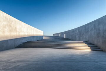 Obraz premium Minimalist curved exterior with cascading stairs