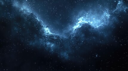 Naklejka premium Whispers of the Void: Gently illuminated mist and distant stars in a dark, expansive void, conveying a sense of cosmic serenity.