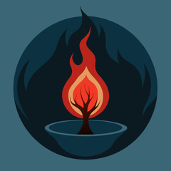 fire that is in dark color in the middle of a water 