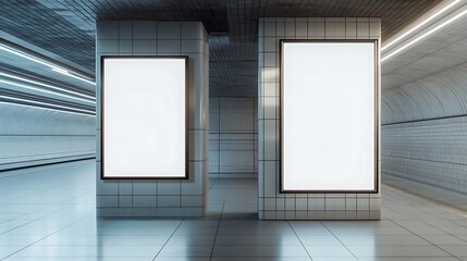 Two Blank Billboards in a Subway Station