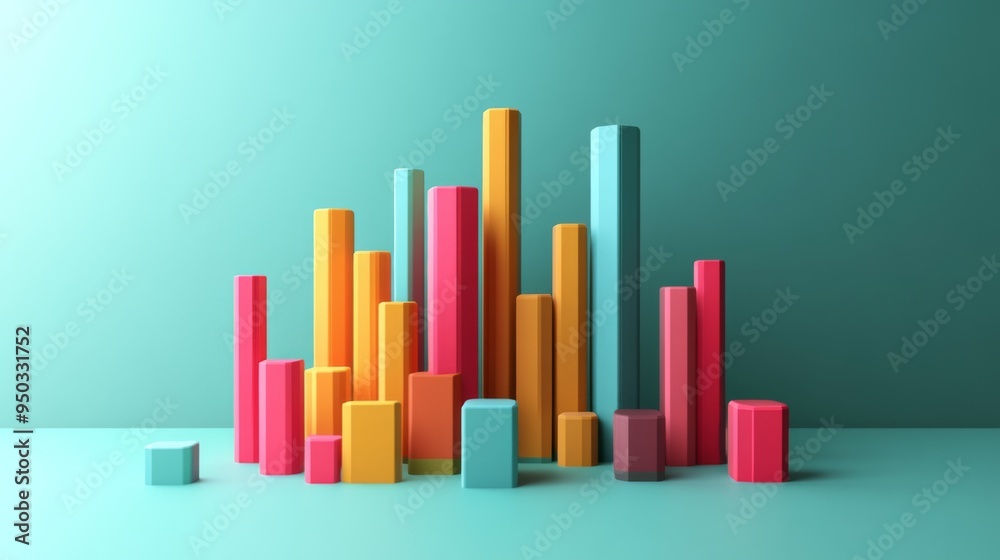 Poster A panoramic view of a 3D bar chart with multiple bars representing different data categories, set against a minimalist background for an organized and easy-to-read data presentation.