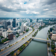 Aerial view of the Sumida River in Tokyo, Japan