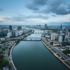 Fototapeta premium Aerial view of the Sumida River in Tokyo, Japan