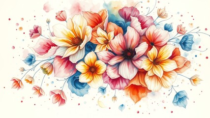  a stunning array of colorful flowers, including roses and daisies, beautifully blending with delicate petals and lush foliage in soft pastel tones background