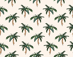 Hand drawn palm tree summer vacation Vector seamless pattern illustration , Hawaiian print , Design for fashion , fabric, textile, wallpaper , wrapping and all prints