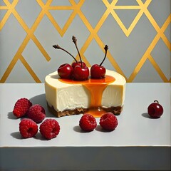 cake with cherries. cheesecake with cherries. fruit cream cake with cream and fruits.