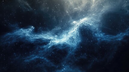 Fototapeta premium Whispers of the Void: Subtle light trails and cosmic dust floating in a vast, dark expanse, capturing a sense of infinite emptiness.