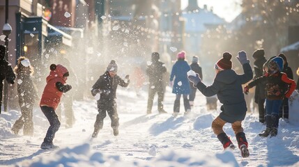 snowball fight between children