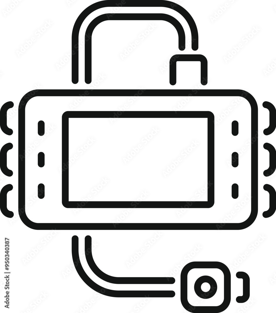 Poster action camera connecting to smartphone using wifi for remote control, icon vector outline