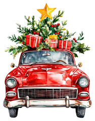 PNG Festive vintage car Christmas illustration