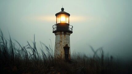 Haunted lighthouse with ghostly apparitions, eerie beams of light, unsettling and spooky Halloween concept