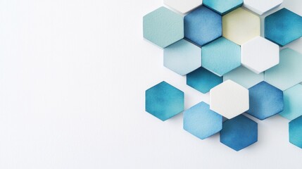 Fototapeta premium Interlocking hexagons, minimalist design, white backdrop, watercolor style