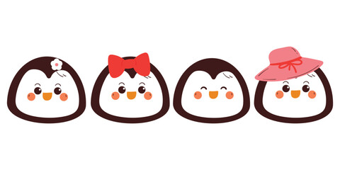 Fototapeta premium hand drawing cartoon penguin sticker set. cute animal drawing, doodle set