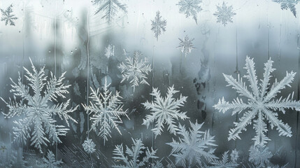 Close-up of Intricate Frost Patterns on a Windowpane During Winter Morning